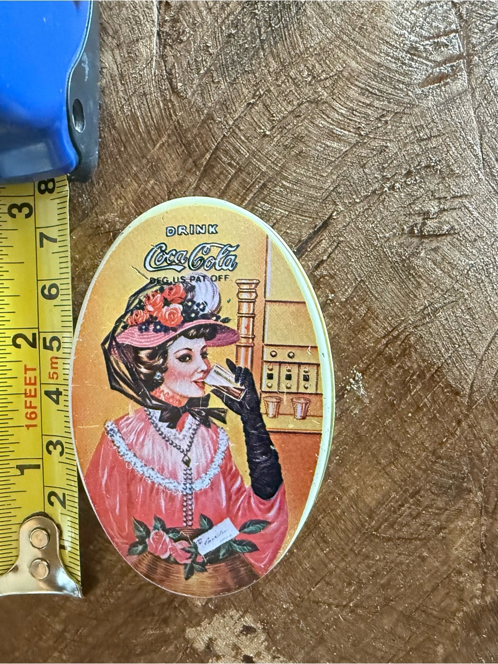 Coca-Cola Lady Oval Tin Pin — Pink and Gold Accents - Picture 2 of 10